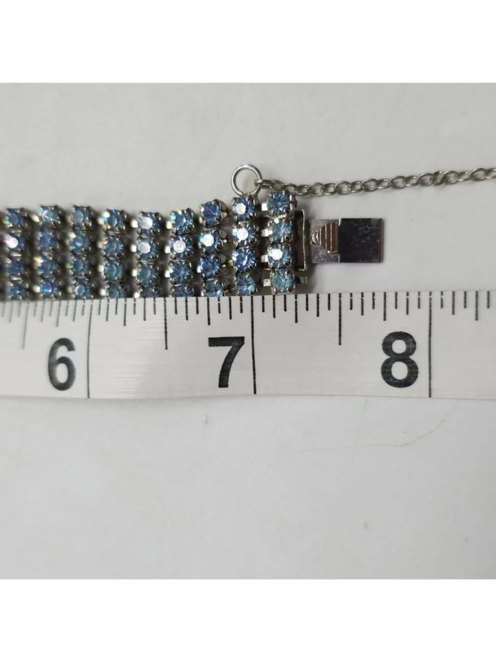 Vintage Rhinestone Choker Bracelet Set Ice Blue Stones Adjustable Sparkly Glam
